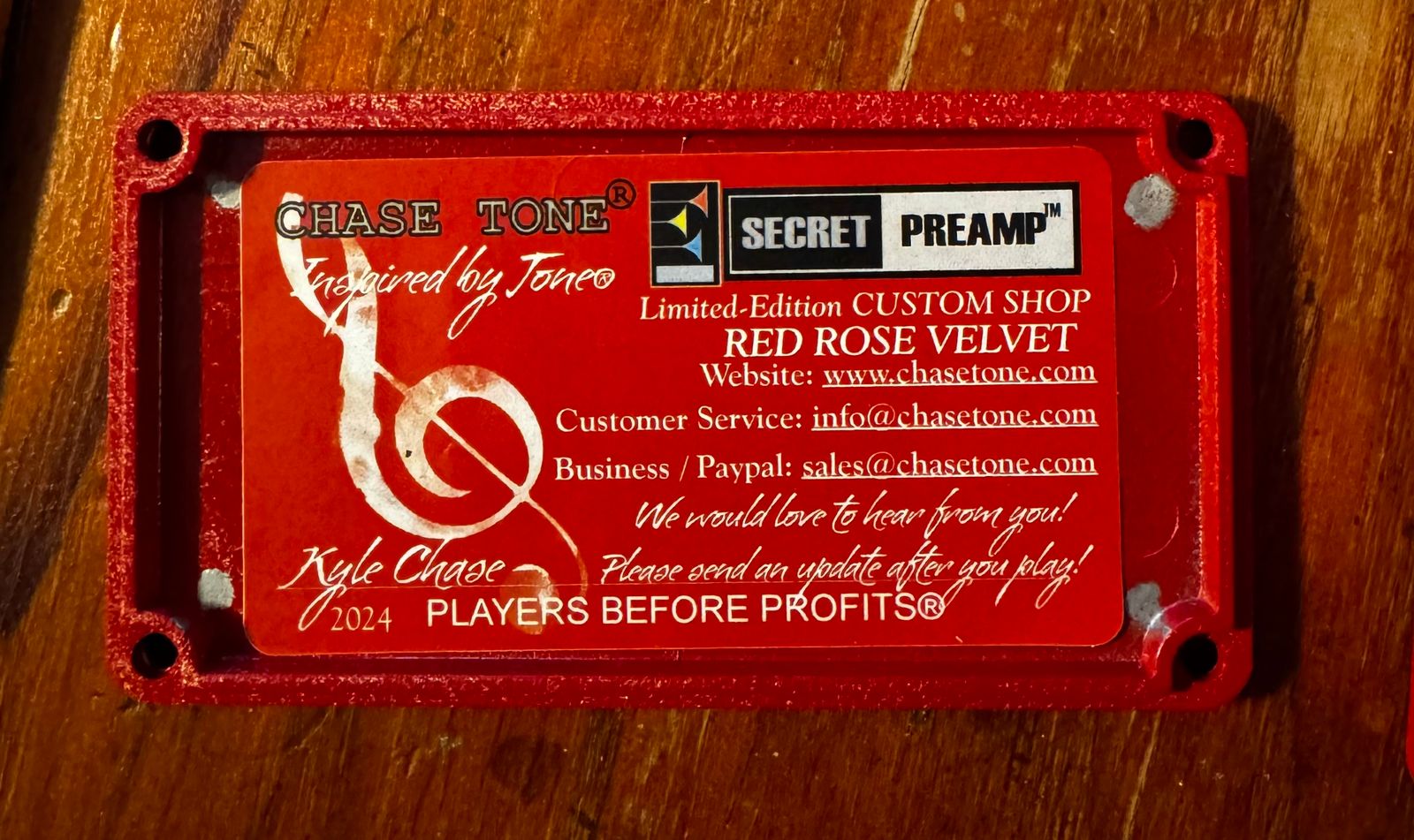 Chase Tone Secret Preamp back plate, signed Kyle Chase 2024